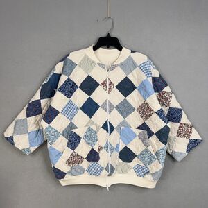 Vintage Quilted Jacket Womens Large Handmade Patchwork Bomber Boho Grandma Talon